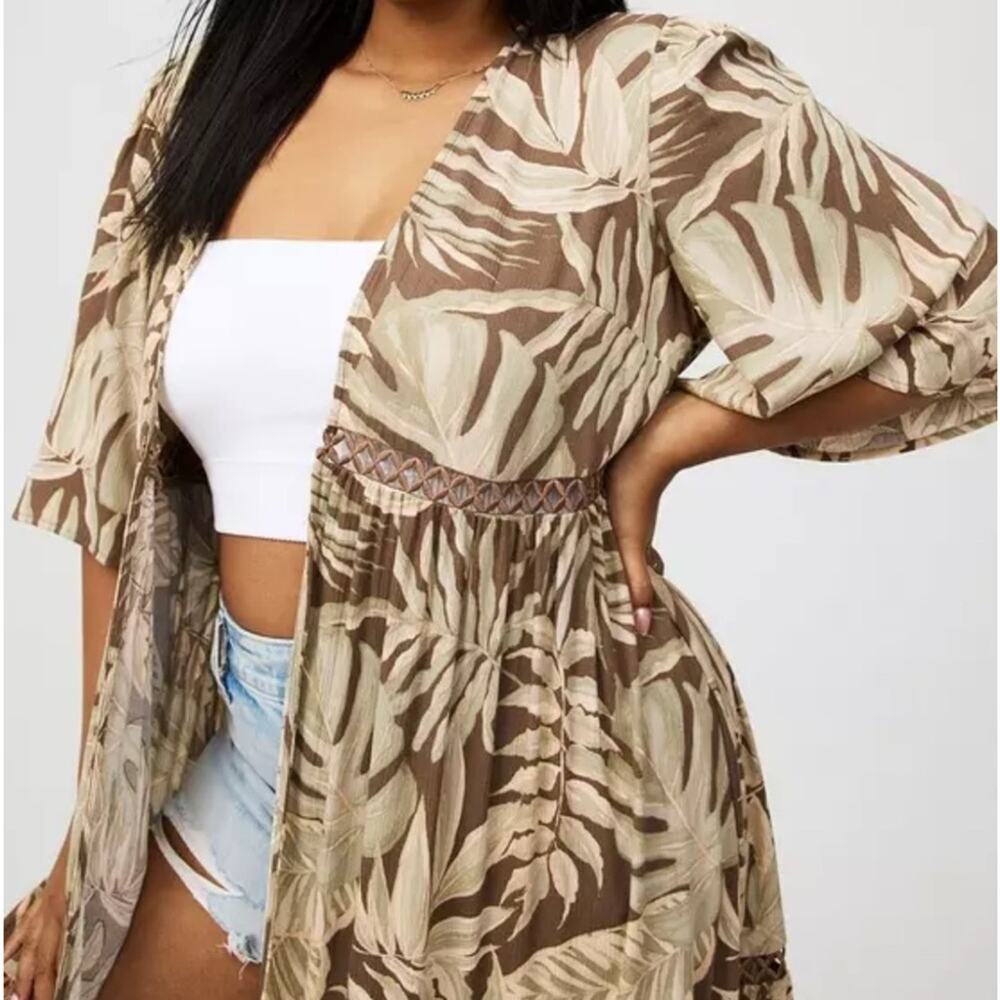 Torrid Brown Tropical Washable Gauze Maxi Kimono 2X NWT 43805675 - Picture 2 of 15